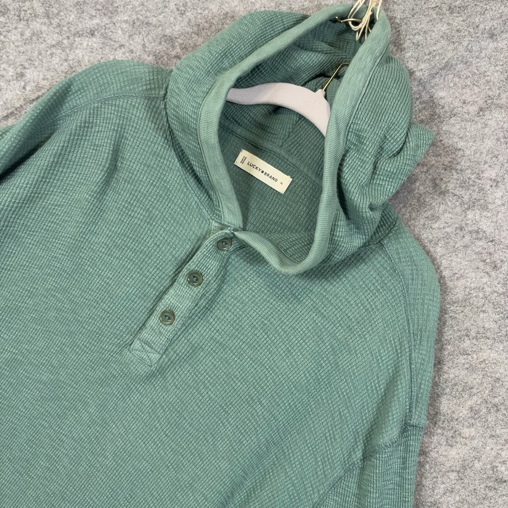 Lucky Brand Waffle Knit Hoodie Mens XL Green Henley Cotton Beach Coastal